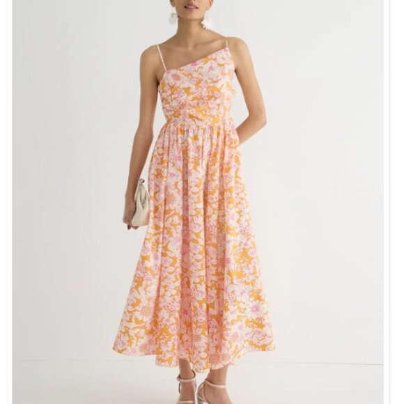 J. Crew Dresses & Skirts - J Crew Collection Side-Cutout Poplin Midi Dress, Orange Floral, Size 18